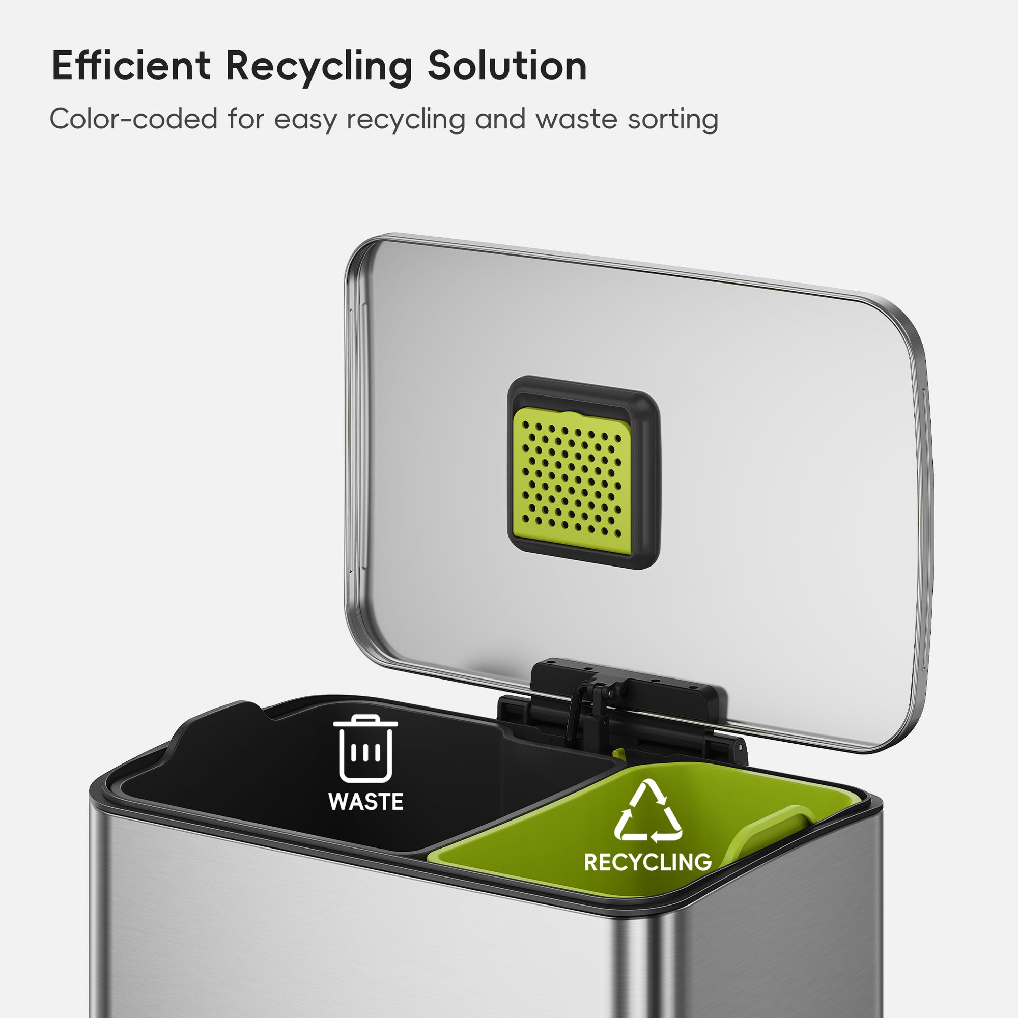 Neo-Cube 28+18L / 7.4+4.8 Gal Dual Compartment Stainless Steel Step Trash Can