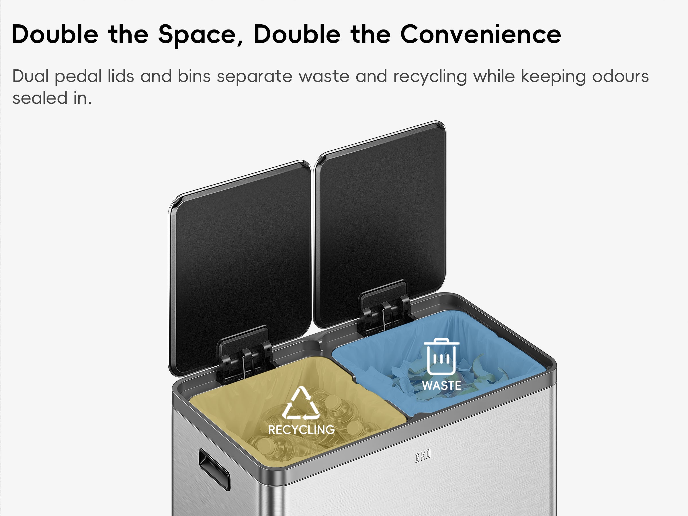 EcoCasa Plus 2 x 10.6 Gal Dual Recycling Trash Can for Kitchen