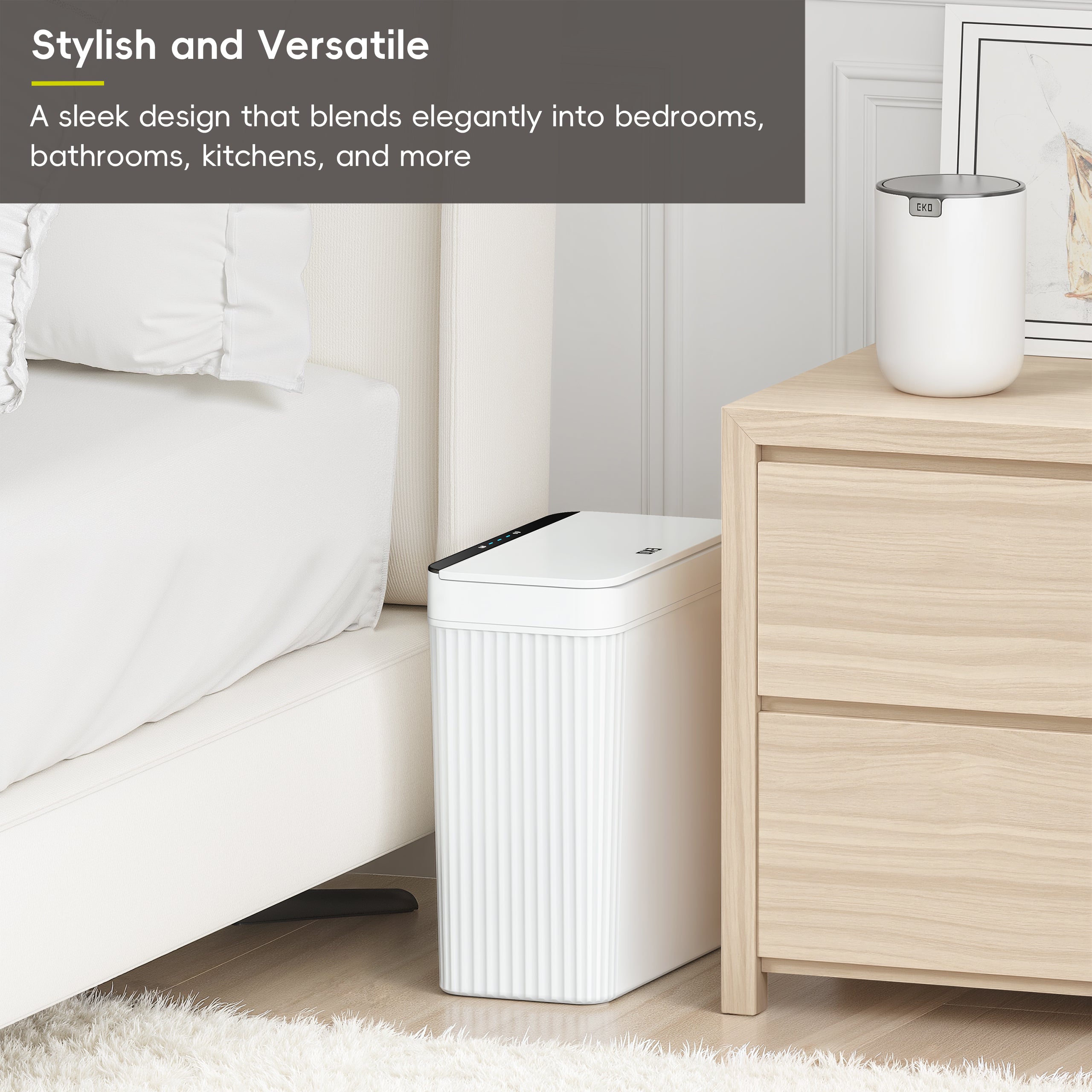 Brio 10L / 2.6 Gallon in White Compact Design Motion Sensor Trash