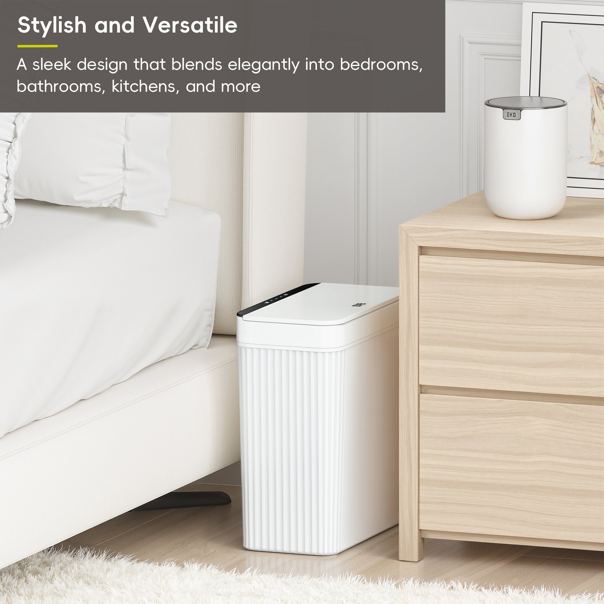 Brio 10L / 2.6 Gallon in White Compact Design Motion Sensor Trash Can