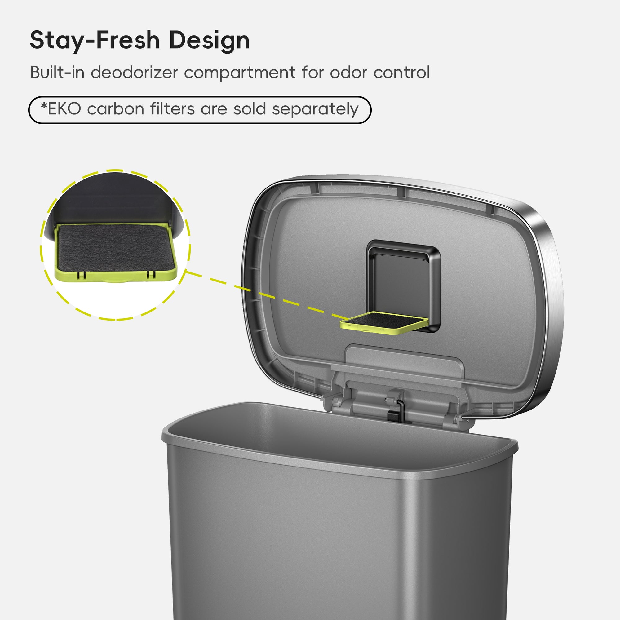 Hana Select 13.2 Gallon / 50L Plastic Resin Step Kitchen Trash Can-Grey