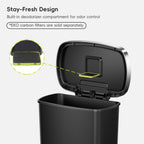 EKO Trash Can Featuring Stay-Fresh Design with Built-in deodorizer compartment for odor control.