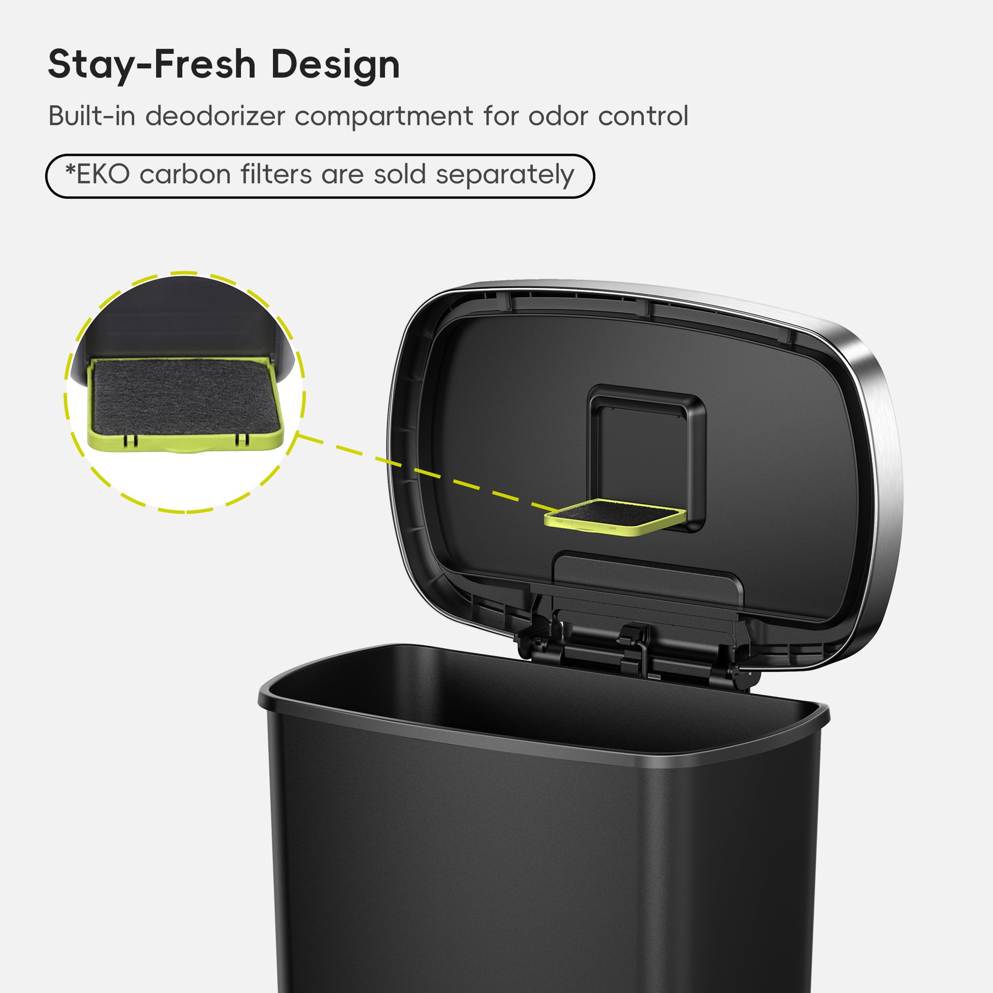 Hana Select 50L / 13 Gallon Plastic Resin Step Kitchen Trash Can - Black