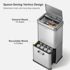 Vintage Dual Compartment Motion Sensor Trash Can, 32+18 L