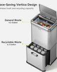 Vintage Dual Compartment 32L + 18L Stainless Steel Motion Sensor Trash Can
