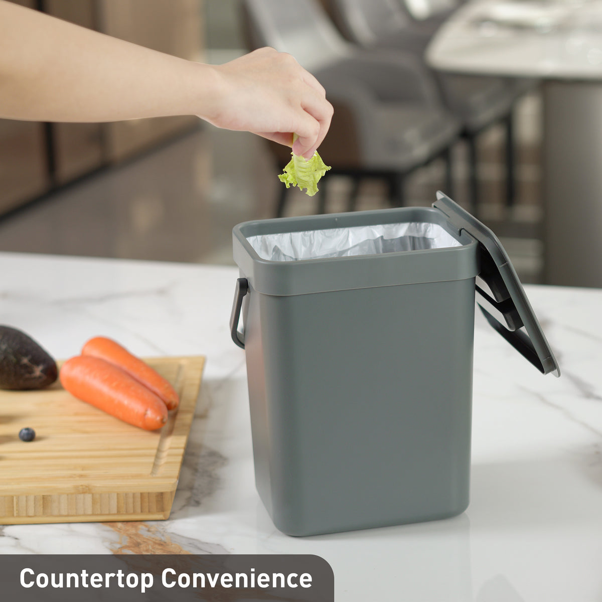 EKO Puro Compost Bin with Lid - Dark Gray 5L / 1.32 Gal – Countertop Convenience