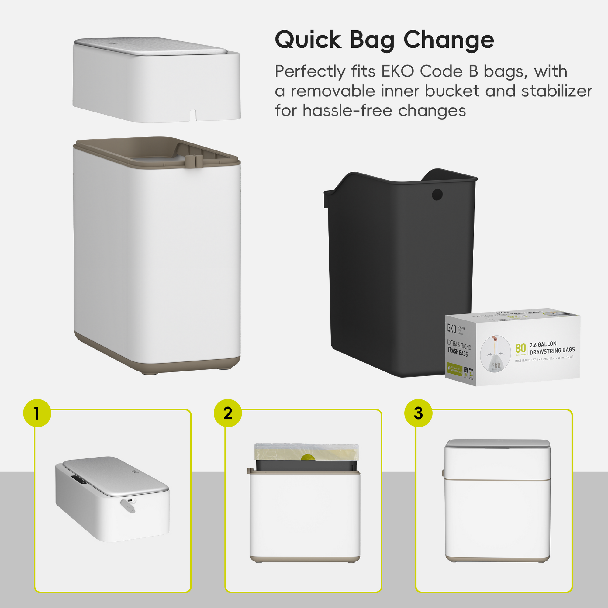 Bono Sensor Bathroom Trash Can with Lid - 8L/2.1 Gallon-White