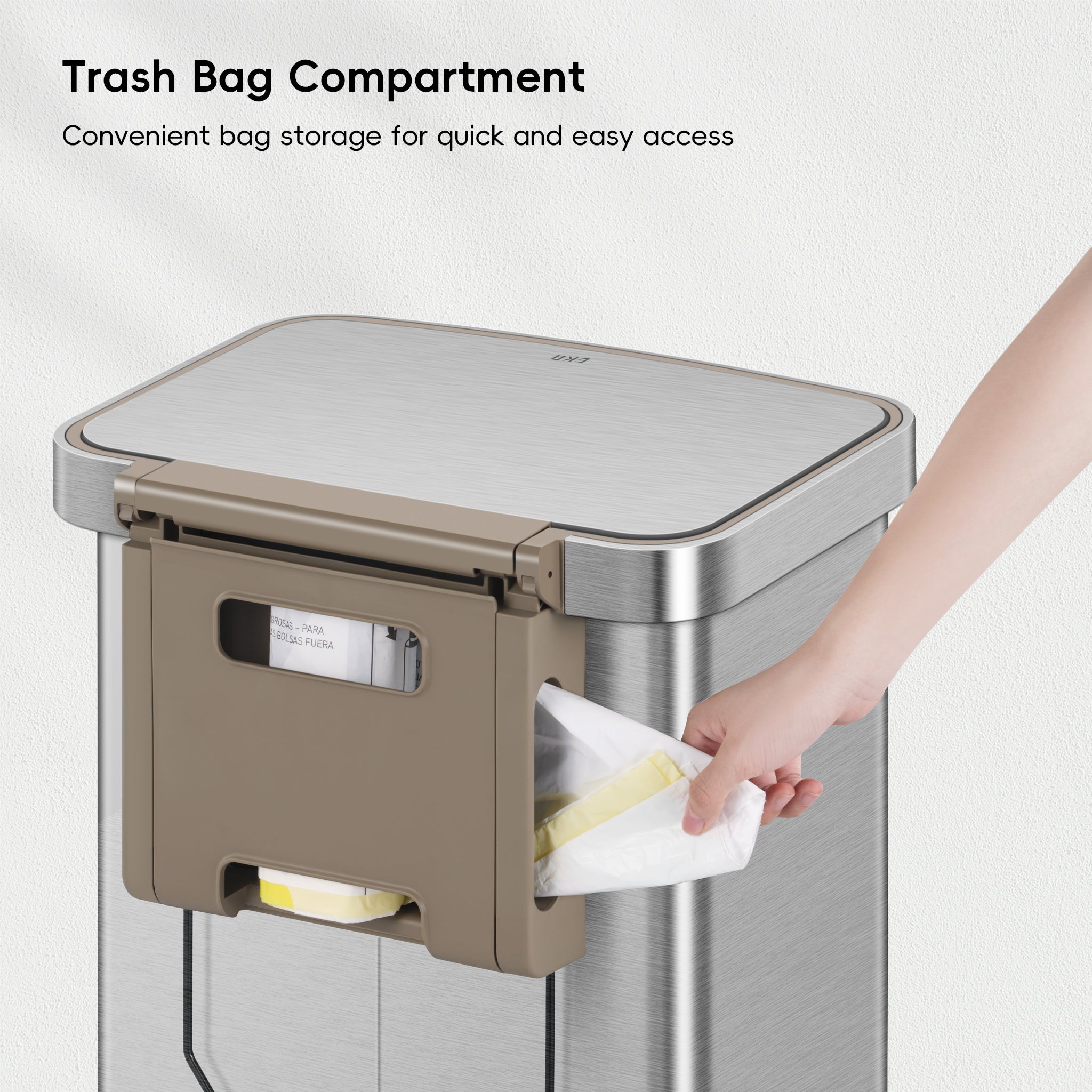 Hudson 50L Step Can with Bag Compart - Matte Stainless Steel