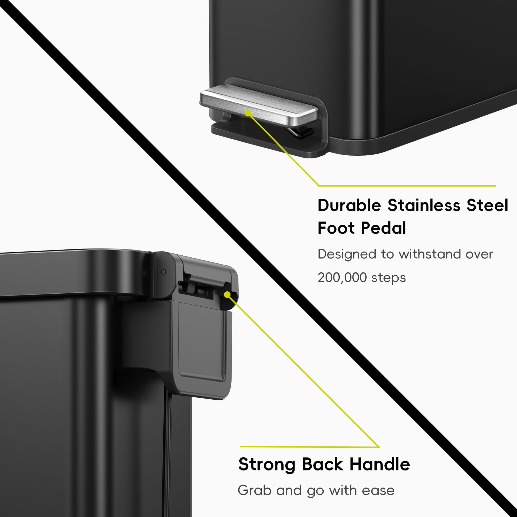 Hudson Slim 50L / 13.2 Gallon Matte Black Step Trash Can with Lid