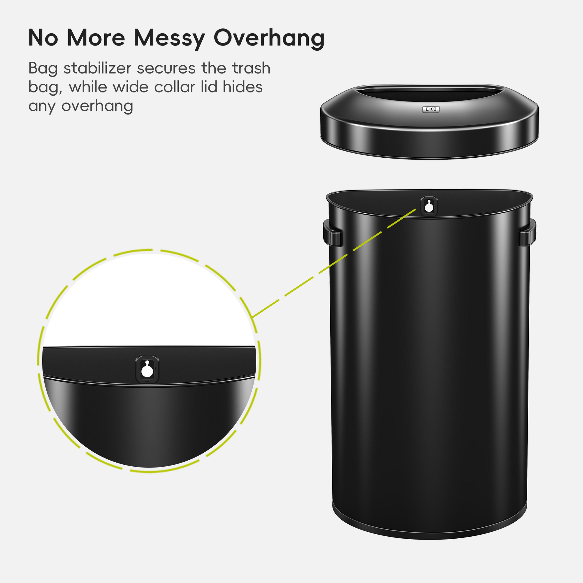 Urban Semi-Round Open Top Can Commercial Grade – 60L / 16 Gal-Matte Black