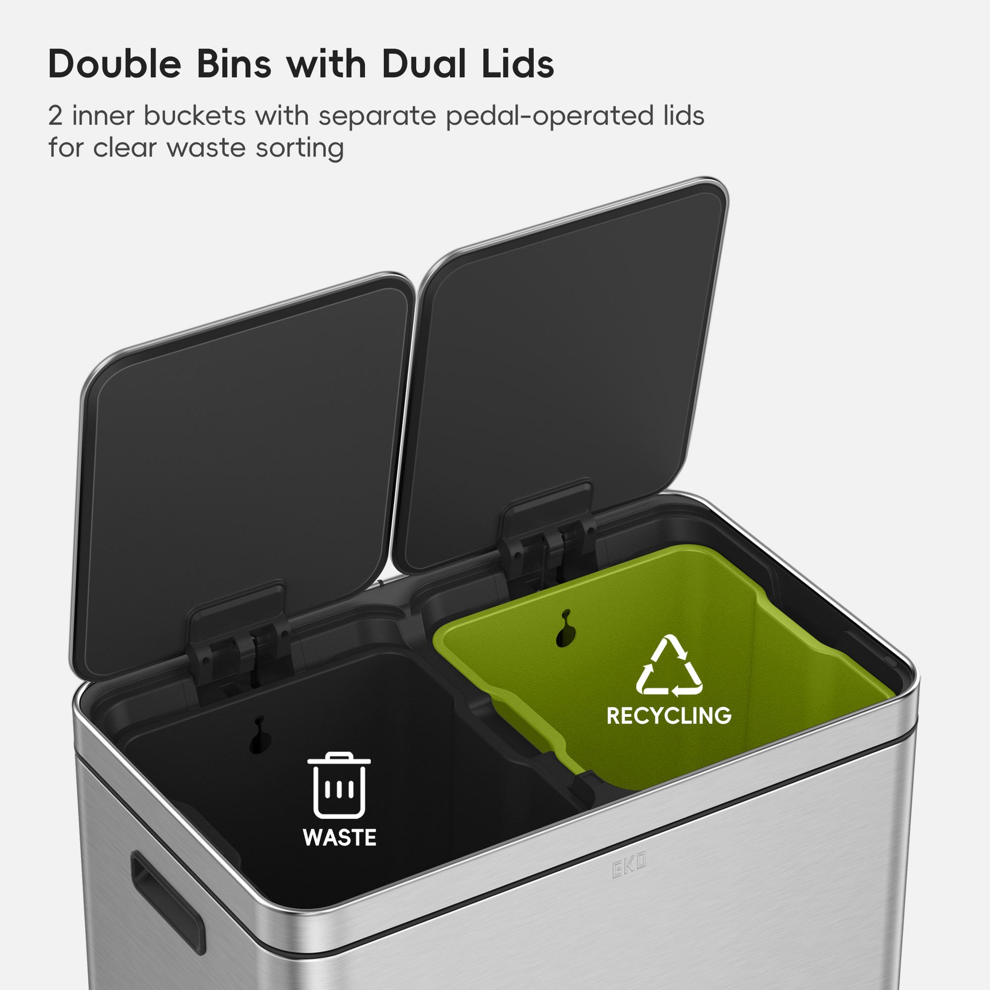 Edison 8+8 Gallons Kitchen Trash Can with Dual Removable Inner Liners