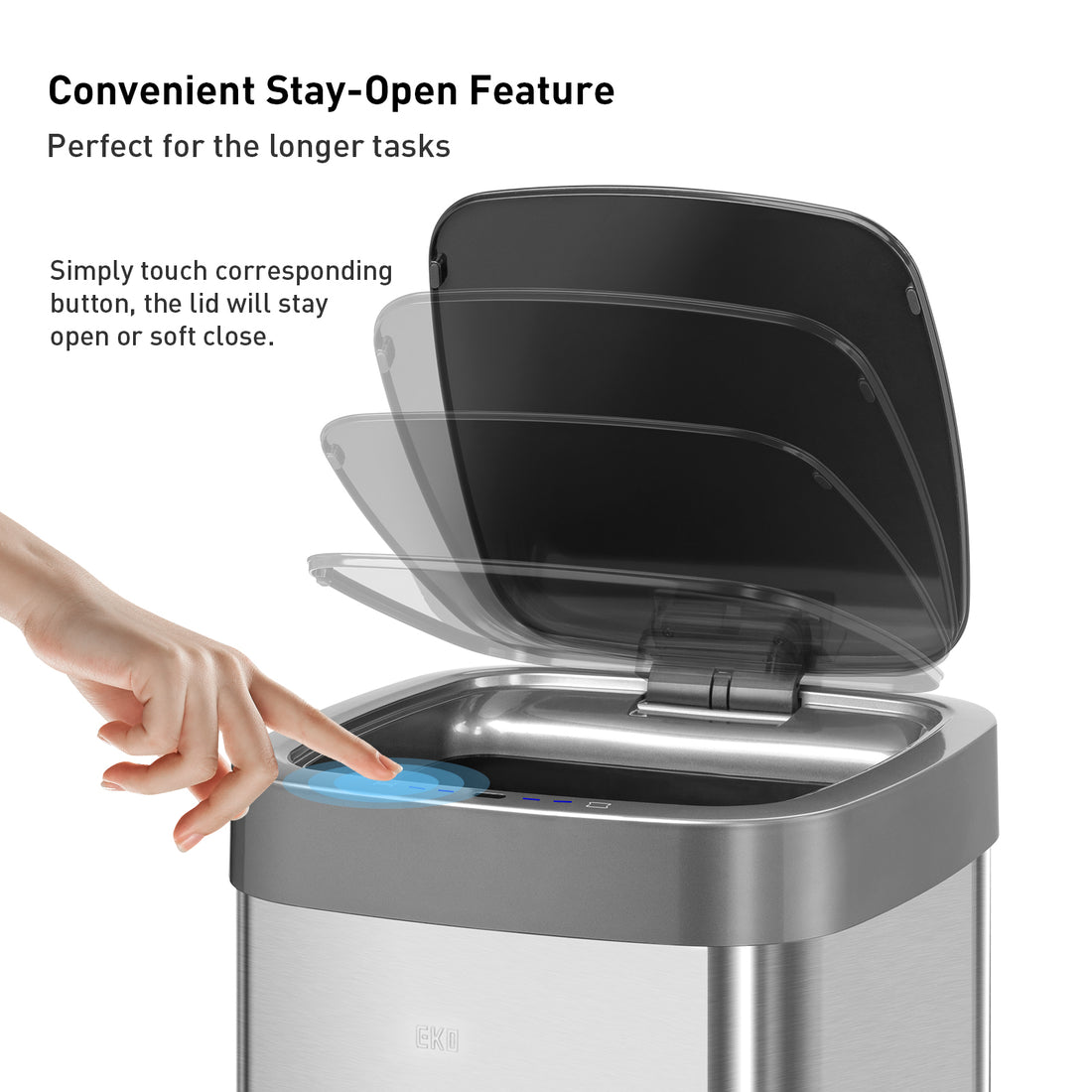 EKO EcoSmart Soft-Square Stainless Steel Motion Sensor Trash Can - 21.1  Gallon, Kitchen Trash Can