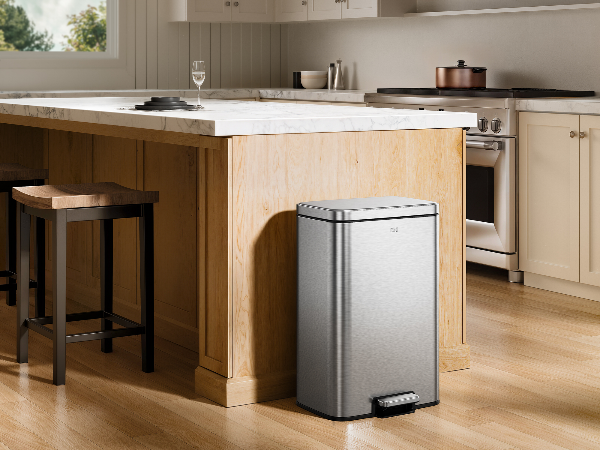 Maxwell Dual Compartment 20L+25L Step Trash Can, Brushed Stainless