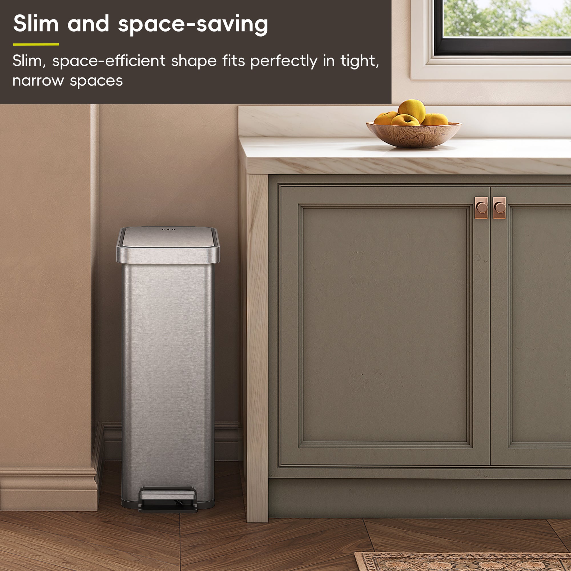 Hudson Slim 50L / 13.2 Gallon Matte Stainless Steel Kitchen Step Trash Can with Lid