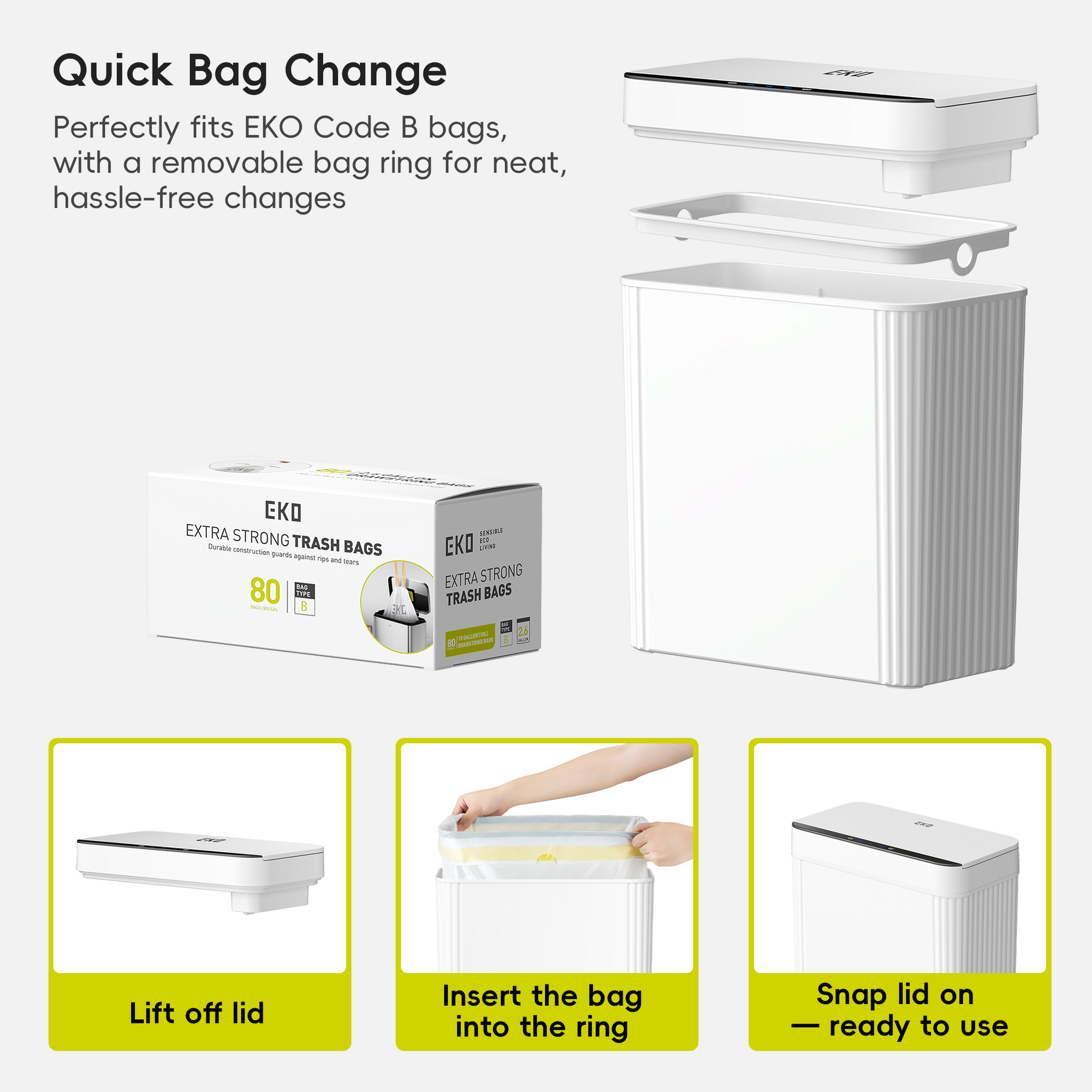 Brio 10L / 2.6 Gallon in White Compact Design Motion Sensor Trash Can