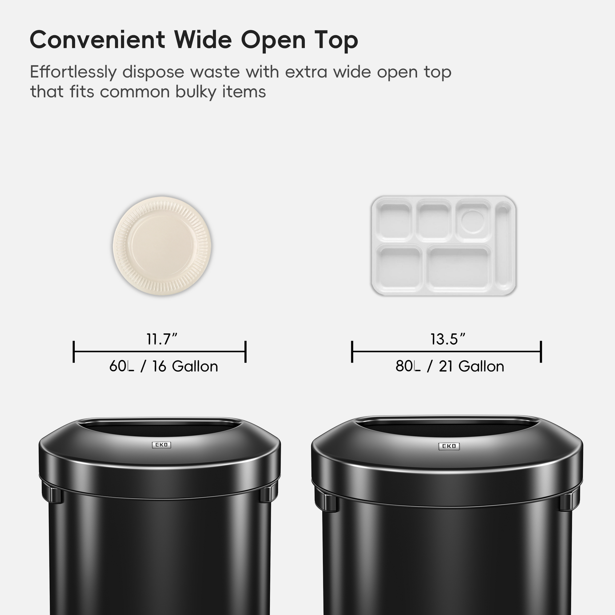 Urban Semi-Round Open Top Can Commercial Grade – 60L / 16 Gal-Matte Black