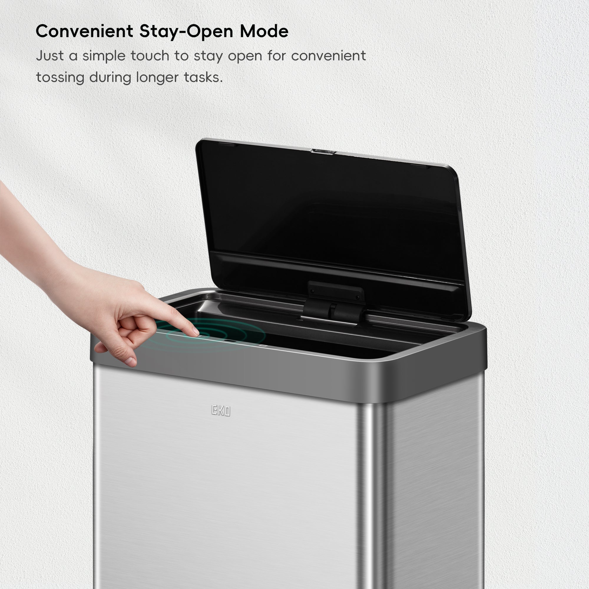 EKO Mirage-X Sensor Trash Can with Liner – 47Liter / 12.4 Gallon - Stainless Steel – Convenient Stay-Open Mode