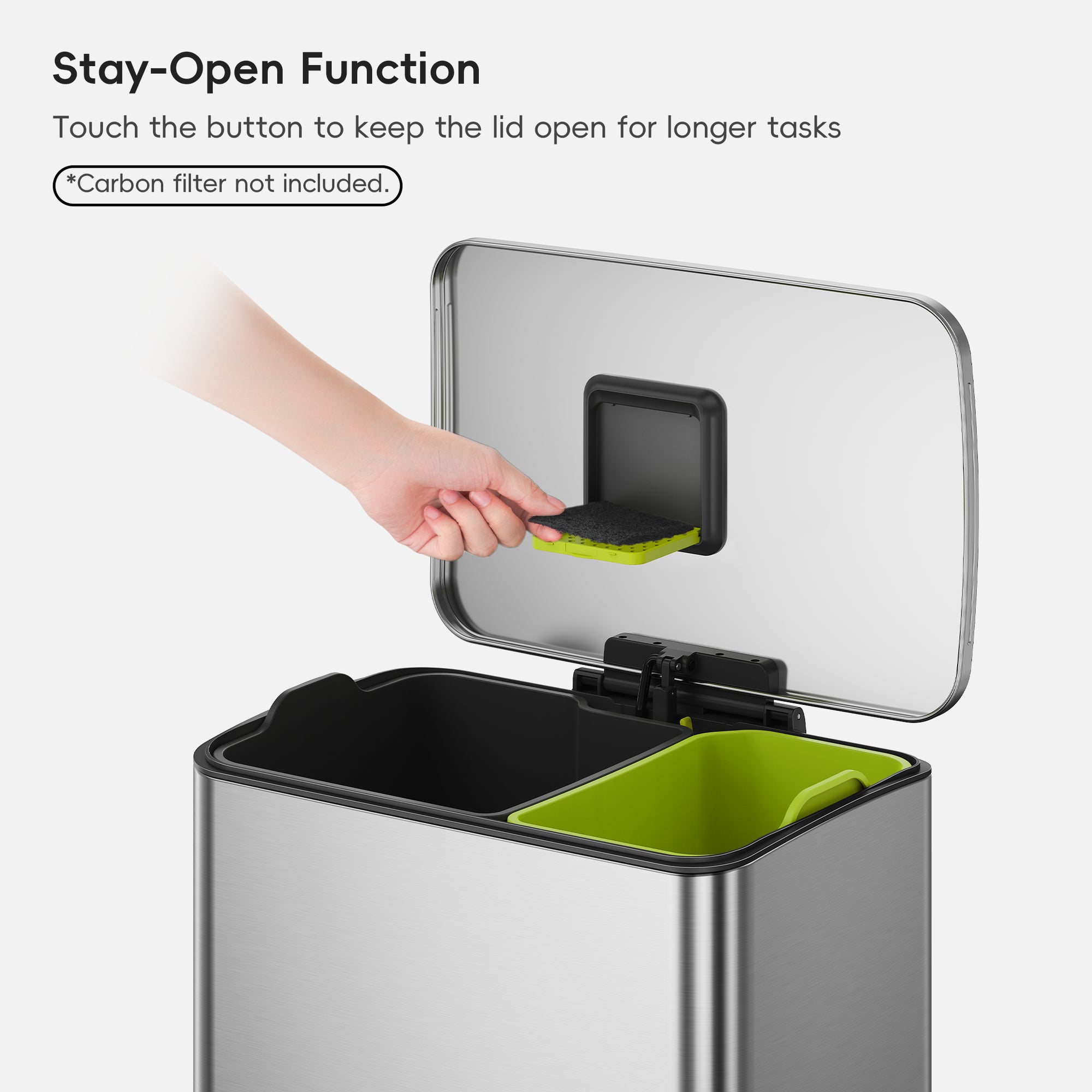 Neo-Cube 28+18L / 7.4+4.8 Gal Dual Compartment Stainless Steel Step Trash Can