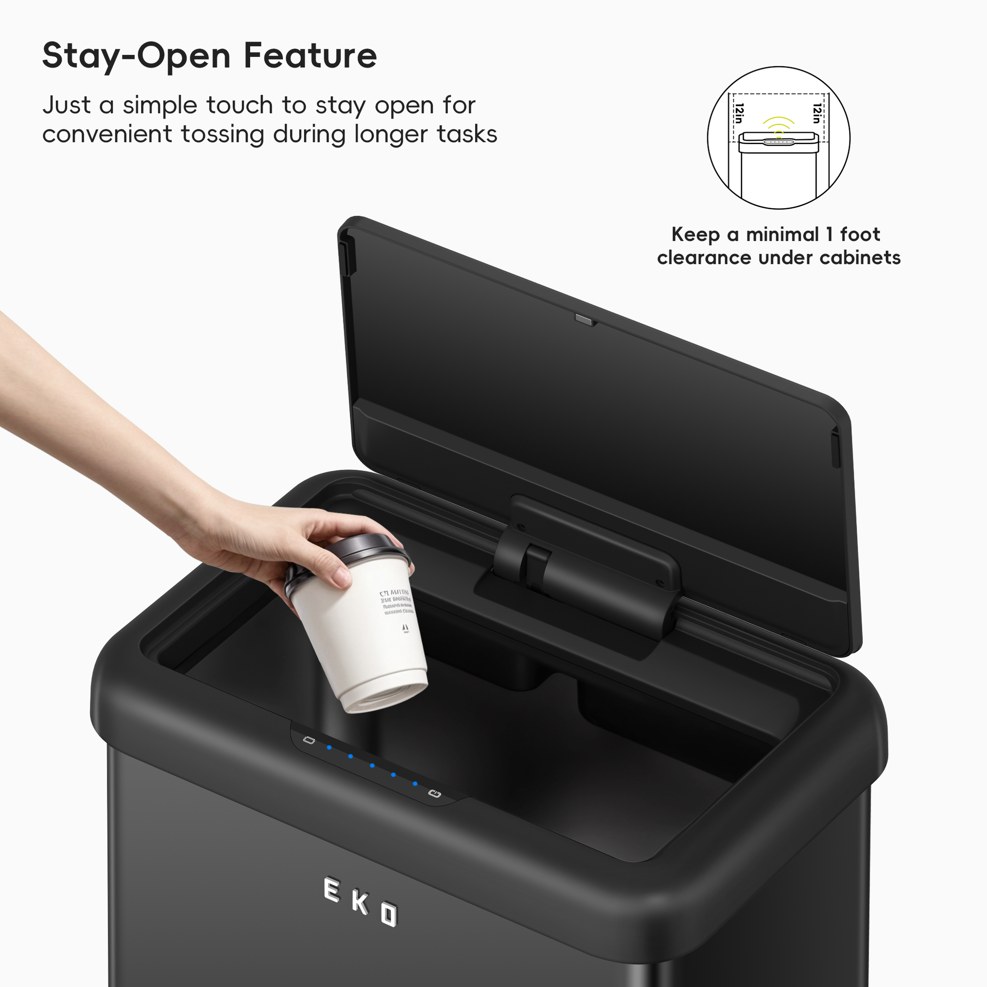 Vintage Dual Compartment 32L + 18L Motion Sensor Trash Can-Matte Black