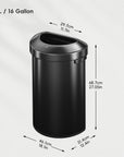 Urban Semi-Round Open Top Can Commercial Grade – 60L / 16 Gal-Matte Black