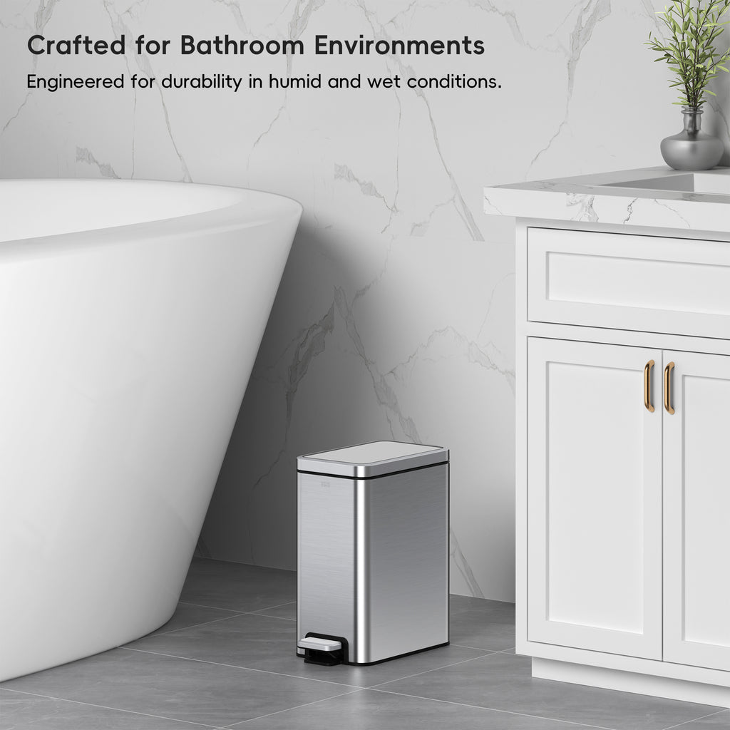 EKO Stella 6 L/1.6 Gal Small Bathroom Step Trash Can - Stainless Steel – Crafted for Bathroom Environments