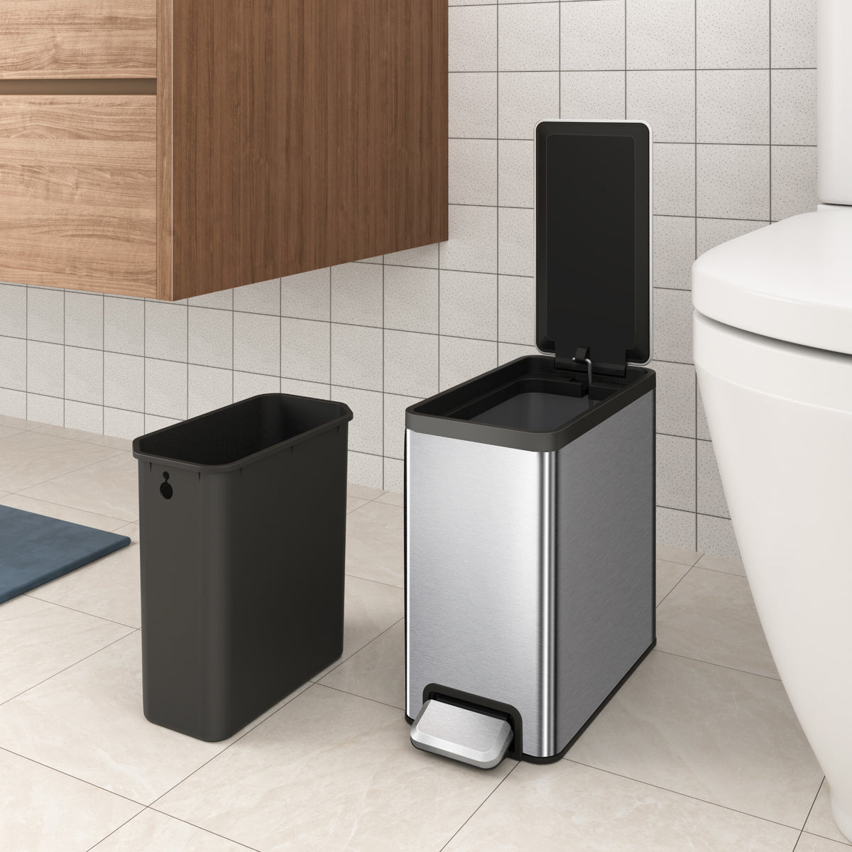 EKO EcoCasa II Slim Step Trash Can with Liner - 6L / 1.6 Gal - Matte Stainless Steel – Removable Liner