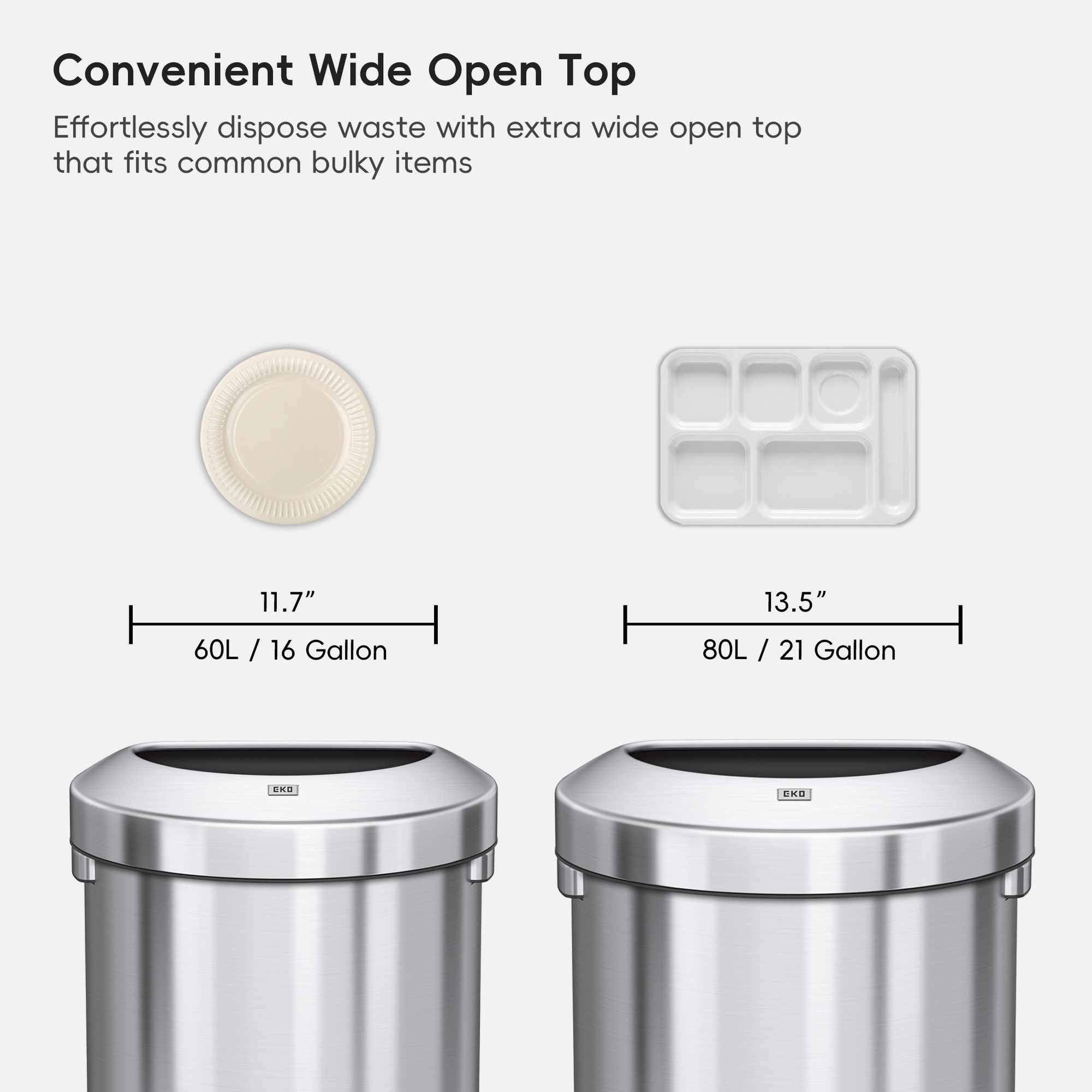 Urban 21 Gallon Semi-Round Open Top Waste Bin, 80L