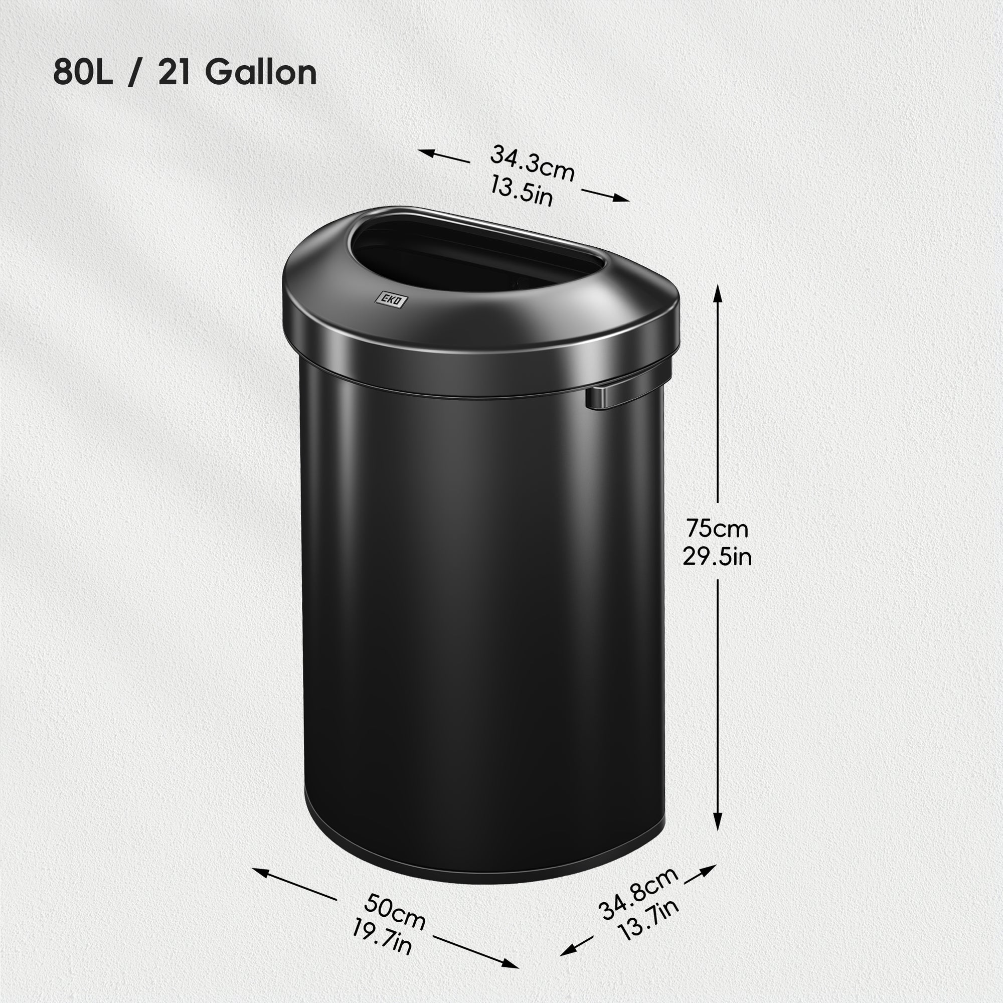 Urban Semi-Round Open Top Can Commercial Grade – 80L / 21 Gal-Matte Black