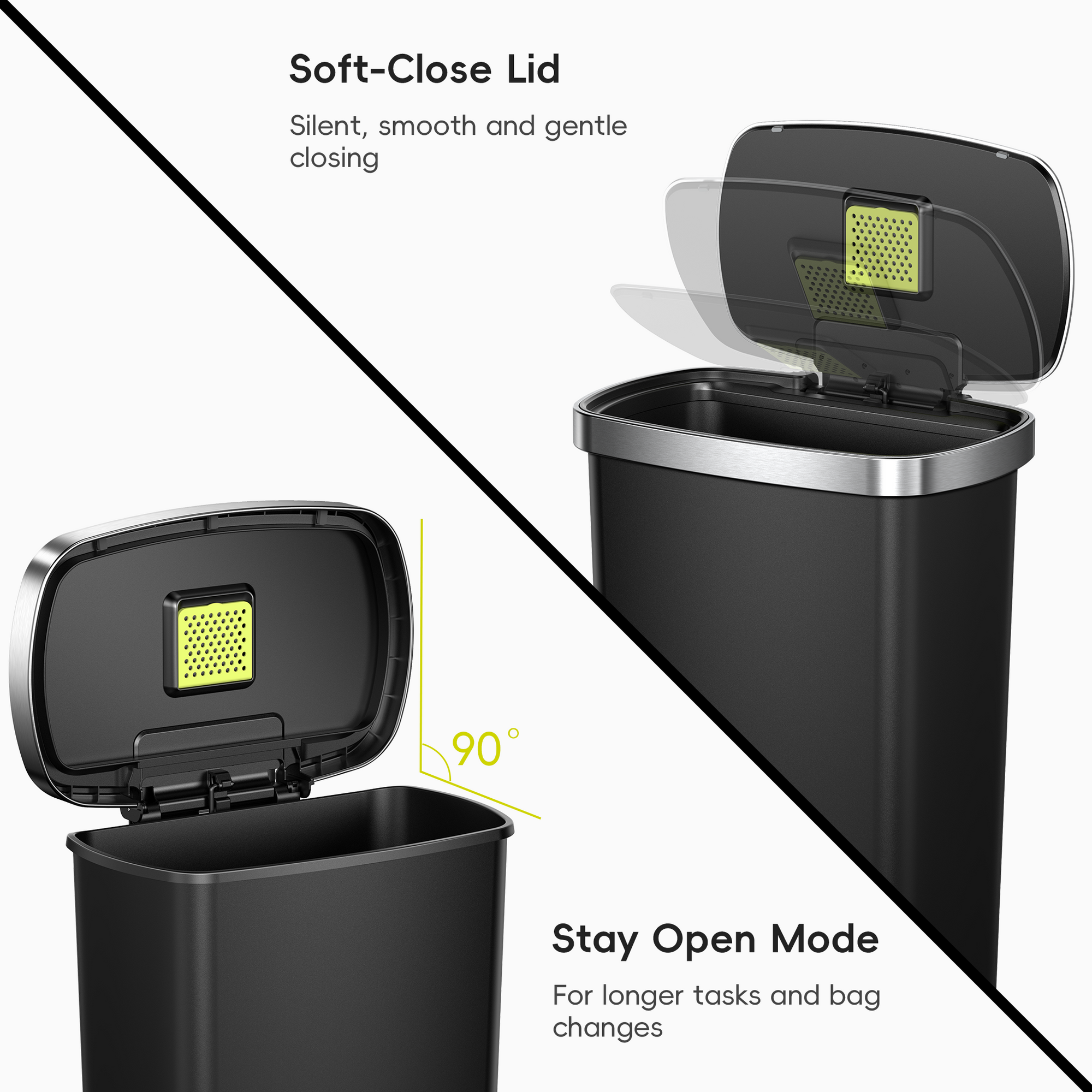 Hana Select 13.2 Gallon / 50L Plastic Resin Step Kitchen Trash Can-Black