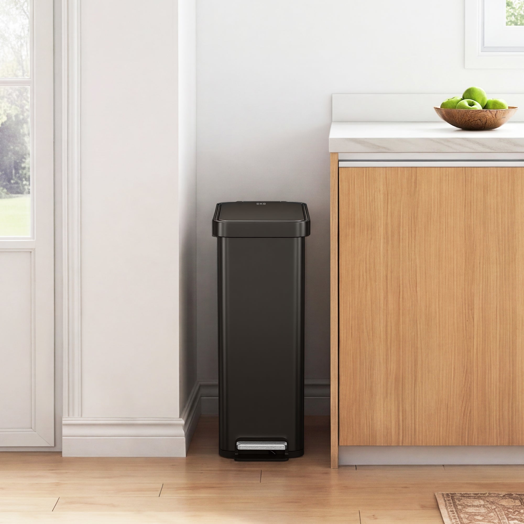 Hudson Slim 50L / 13.2 Gallon Matte Black Step Trash Can with Lid