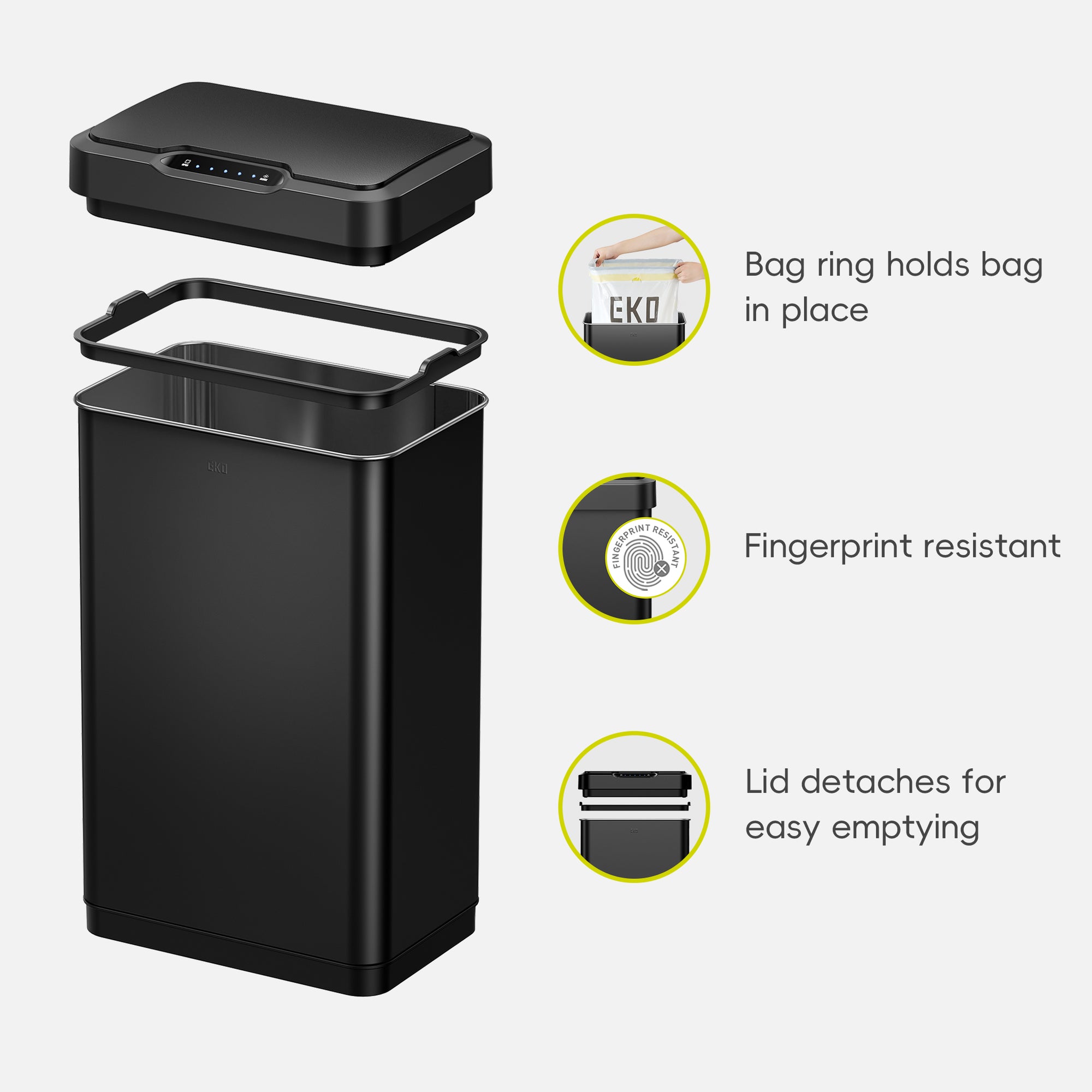 Mirage-T  50 Liter / 13 Gallon  Stainless Steel Motion Sensor Can - Matte Black