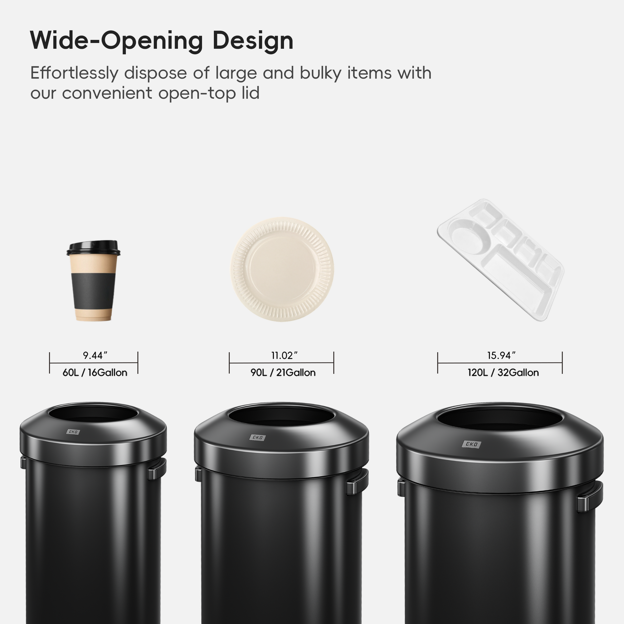 Urban Round Open Top Can Commercial Grade – 120L / 32 Gal - Black Stainless Steel