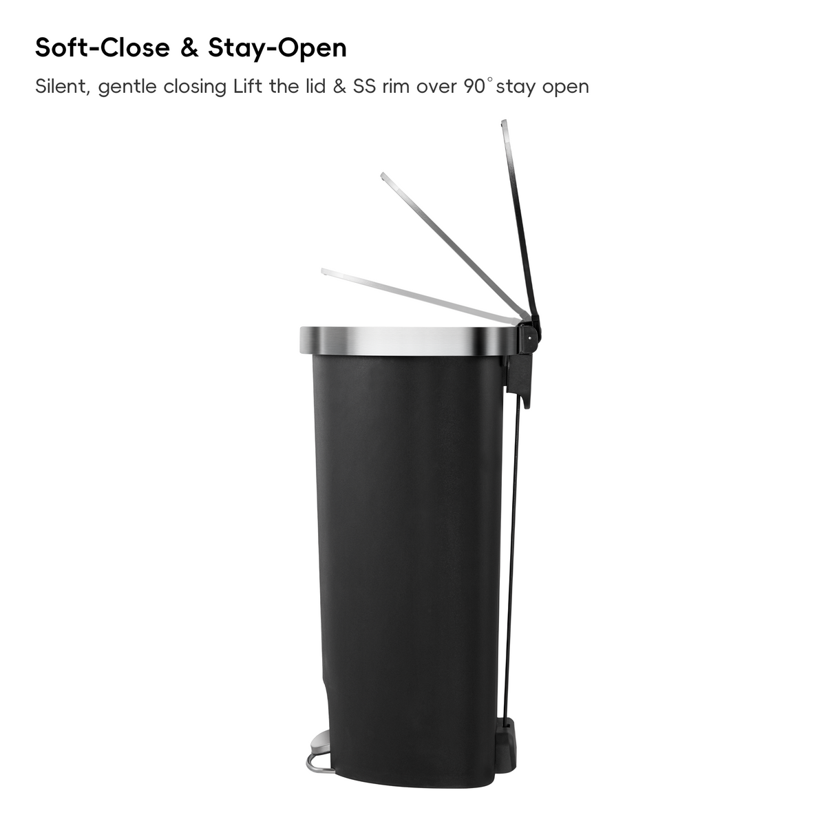 EKO HANA Semi-Round 55L/ 14.5 Gallon Plastic Resin Step Kitchen Trash Can-Black – Built-ln Deodorizer
Compartment – Soft-Close & Stay-Open