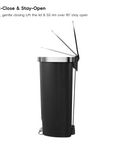 HANA Semi-Round 55L/ 14.5 Gallon Plastic Resin Step Kitchen Trash Can-Black