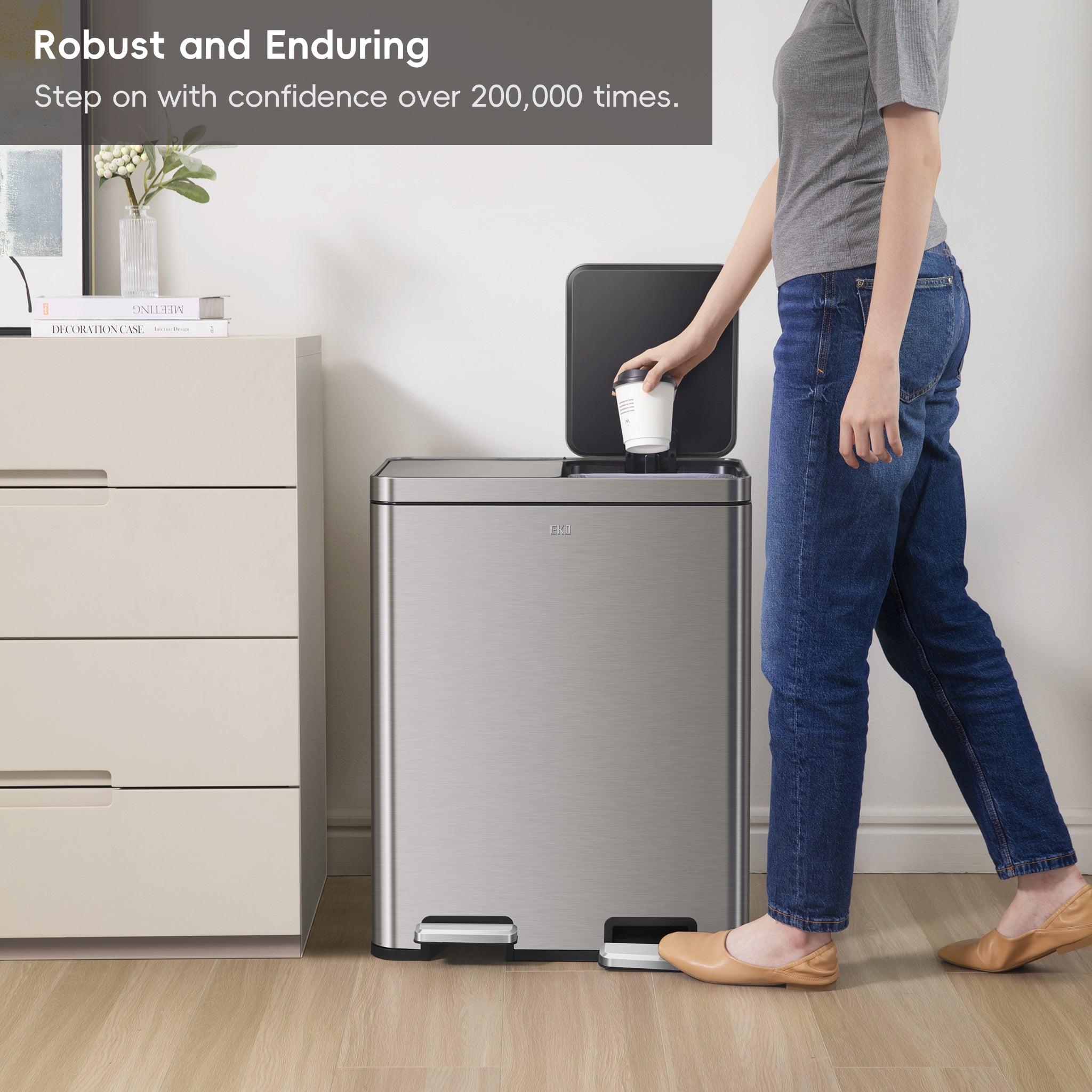 Edison Dual Kitchen Trash Can 8+8 Gal Removable Liners – Home by EKO