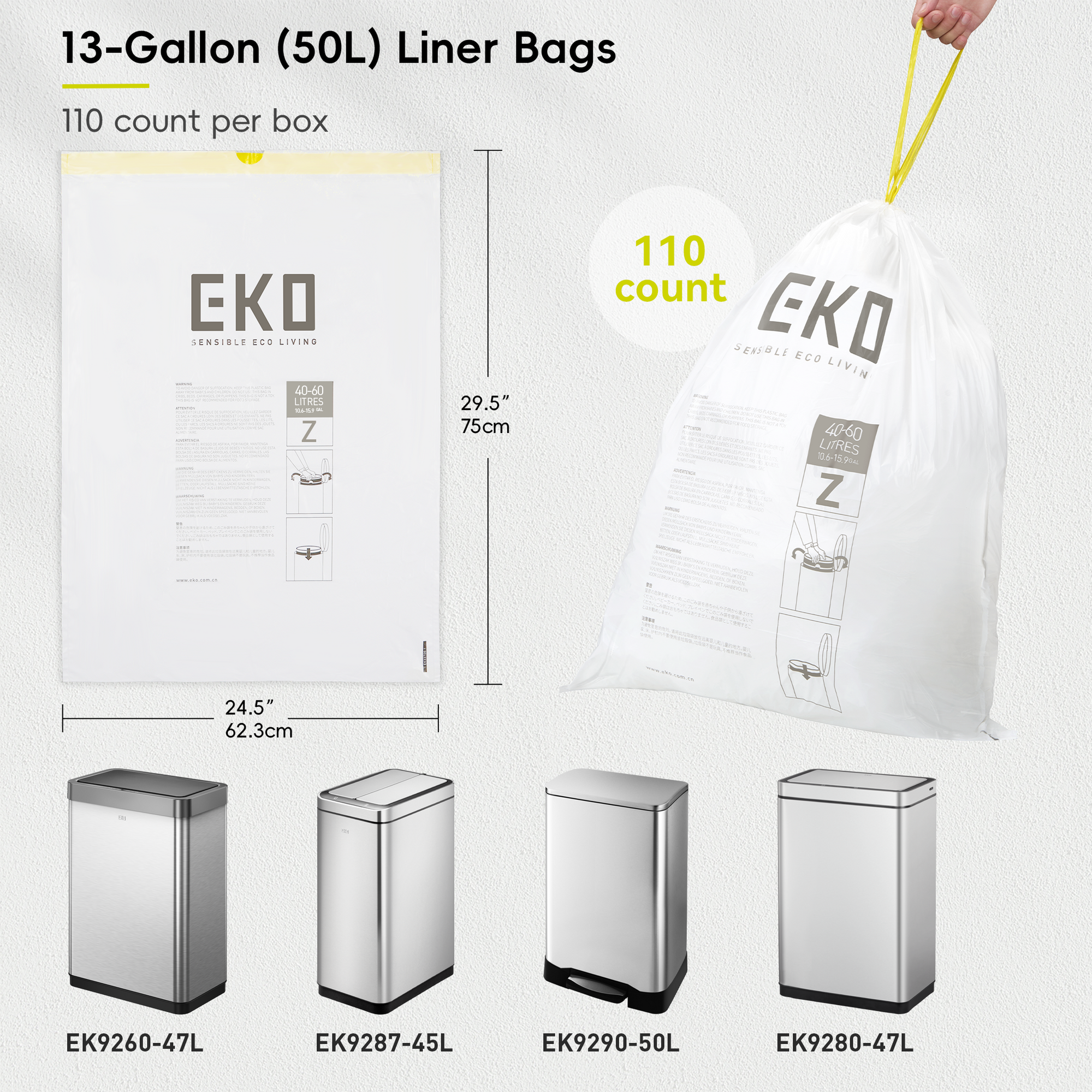 Code Z - 12.5 Gallon  Easy-Dispense Roll Trash Bag - 110 Count (40-60L)