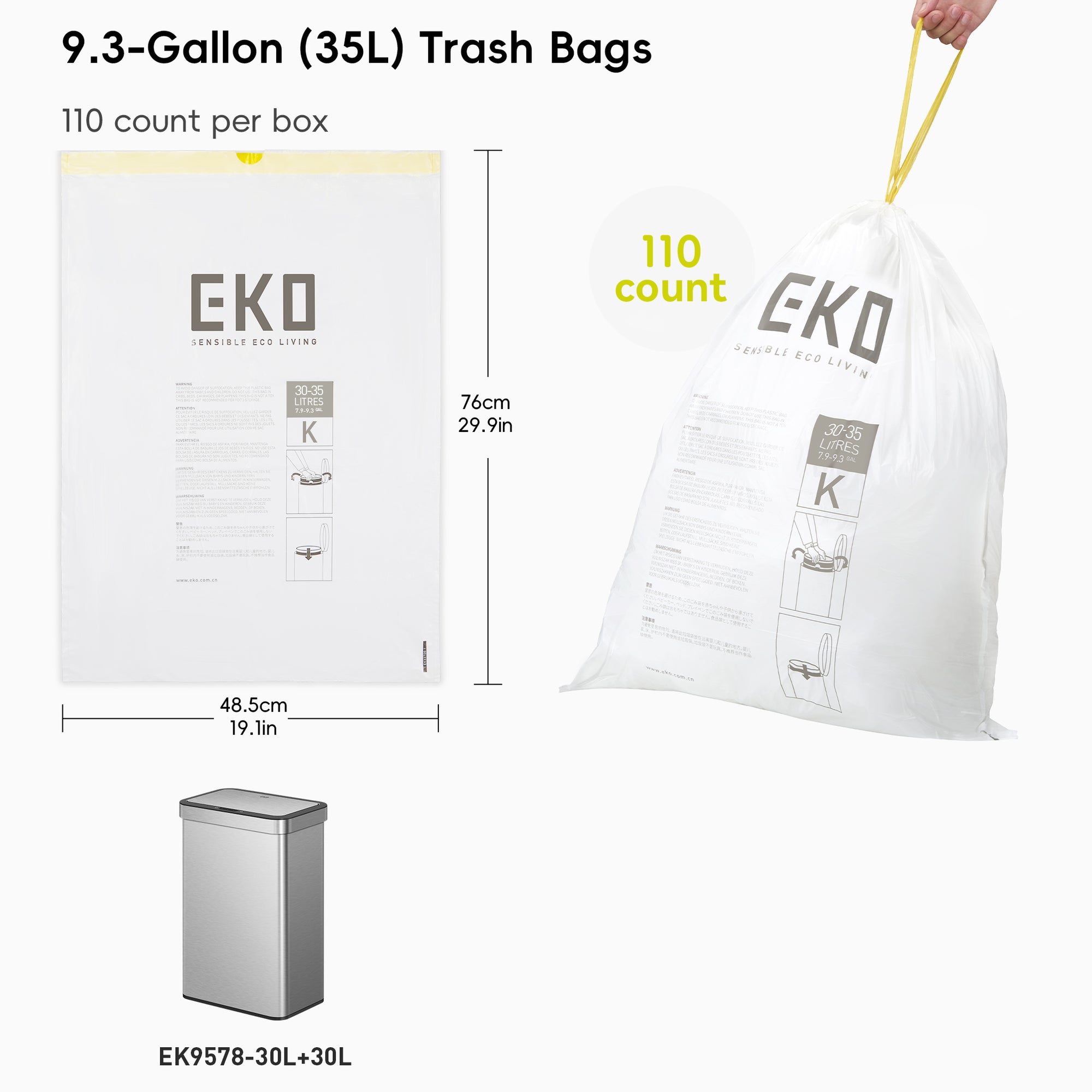 Code K -9.3 Gallon Easy-Dispense Roll Trash Bag - 110 Count