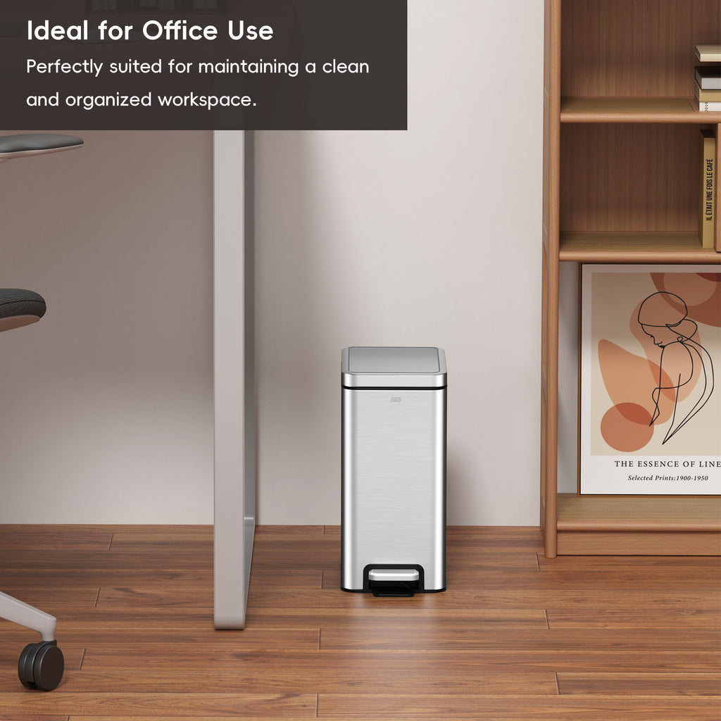 EKO Stella 6 L/1.6 Gal Small Bathroom Step Trash Can - Stainless Steel – Ideal for Office Use