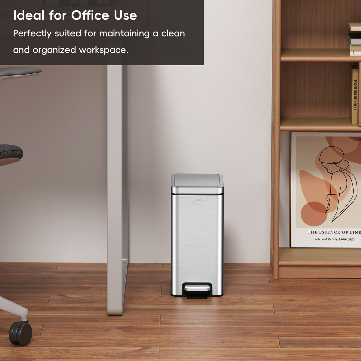 EKO Stella 6 L/1.6 Gal Small Bathroom Step Trash Can - Stainless Steel – Ideal for Office Use