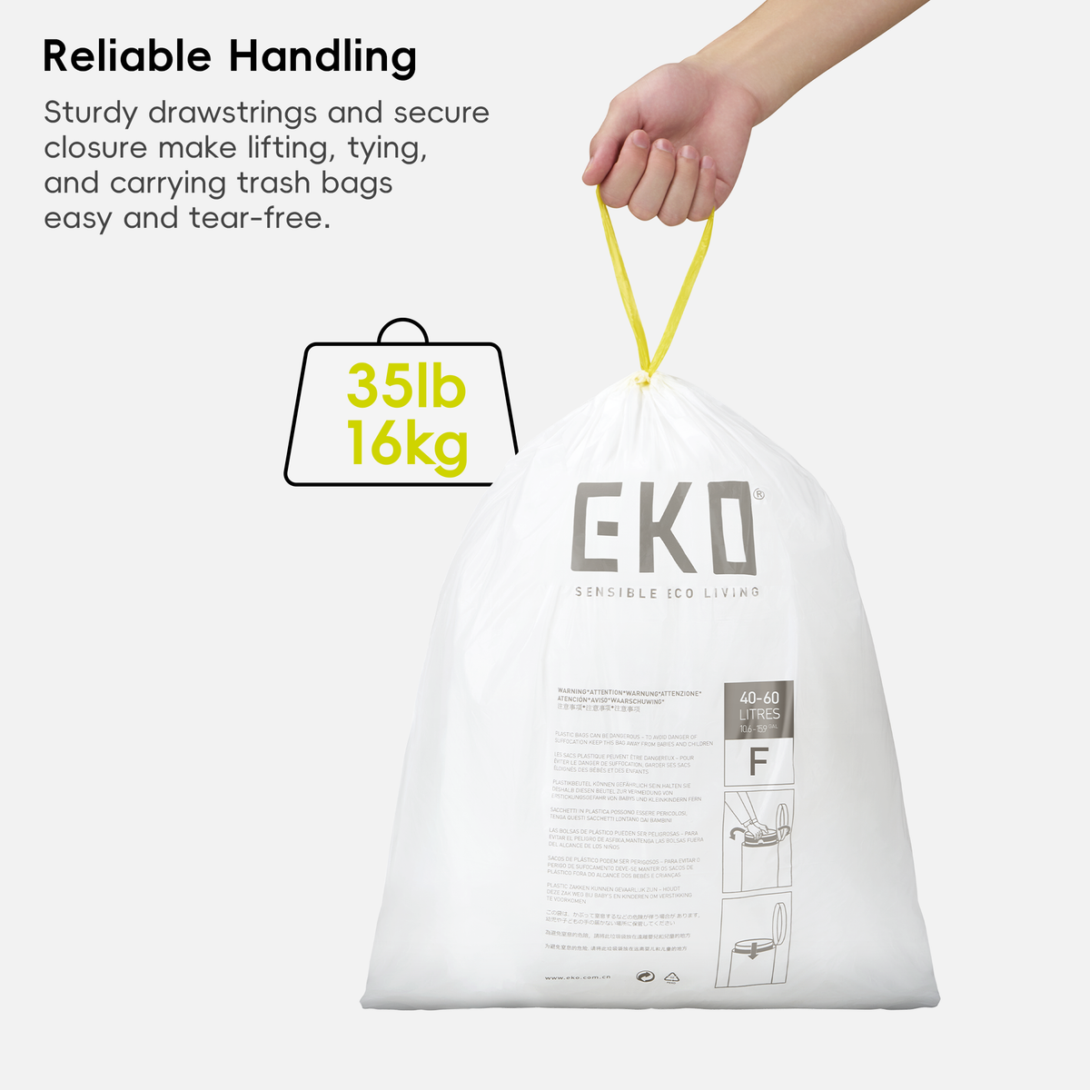 Code F Easy-Dispense Roll Trash Bags, 40-60 L / 10.6-15.9 Gal