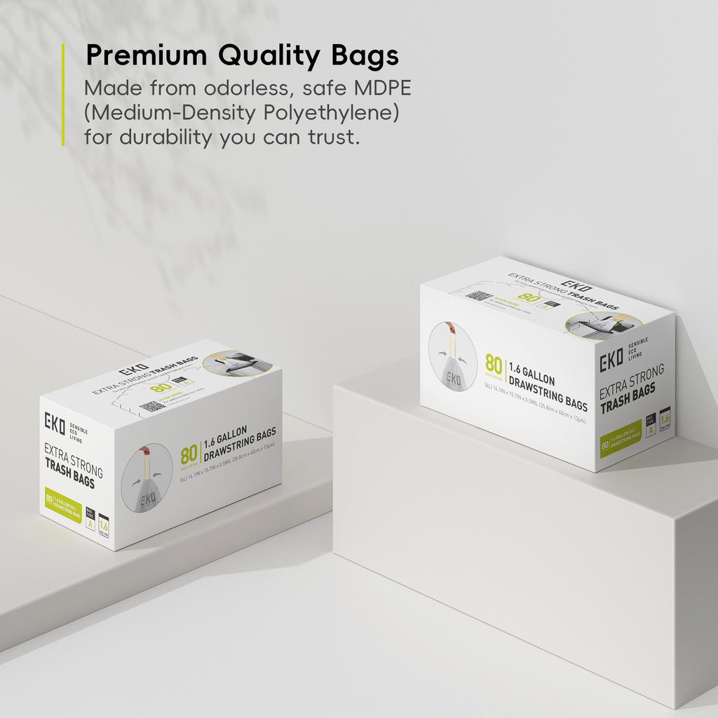 EKO Code A - 1.6 Gallon Easy-Dispense Roll Trash Bag - 80 Count (3-6L) – Premium Quality Bags