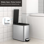 EKO EcoCasa II Slim Step Trash Can with Liner - 6L / 1.6 Gal - Matte Stainless Steel – Widely Open, Firmly Control - Prevent the lid from hitting the wall