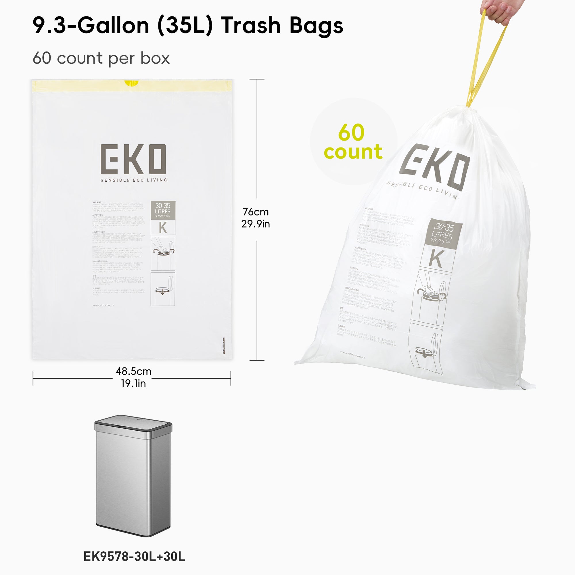 Code K -9.3 Gallon Easy-Dispense Roll Trash Bag - 60 Count