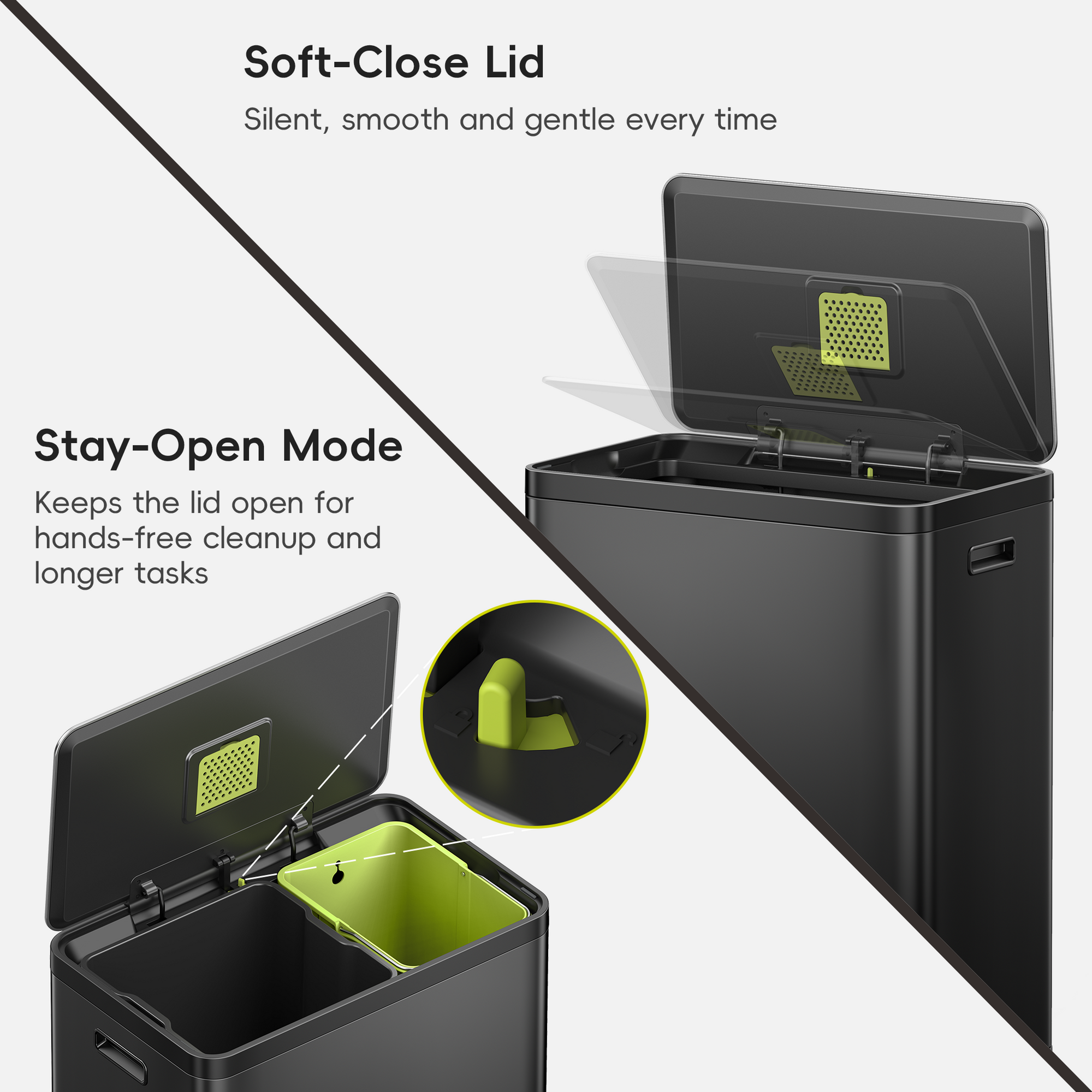 EcoCasa II Step Recycling Can - Dual Compartment 36L+24L-Matte Black