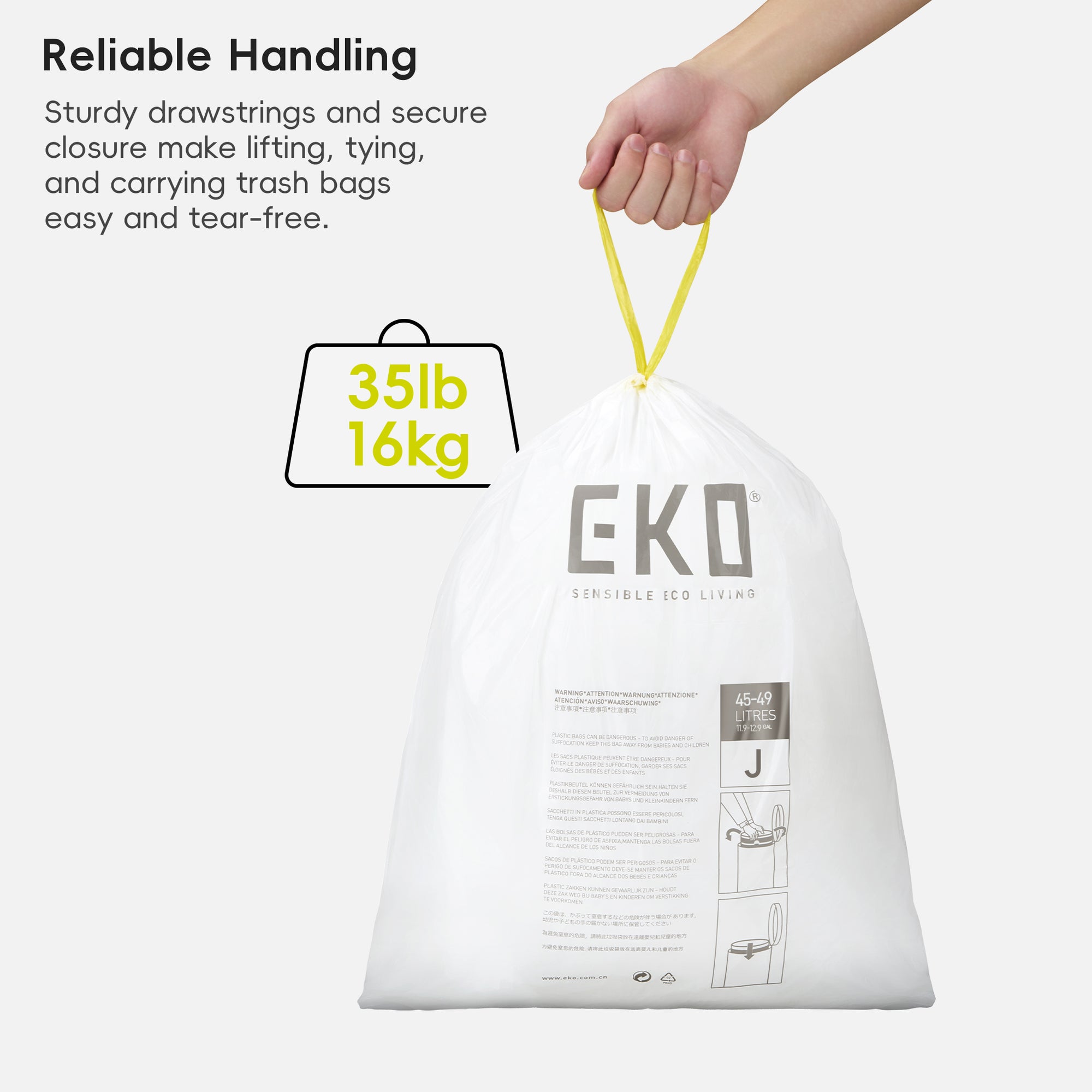 Code J - 12.9 Gallon (45-49L) Easy-Dispense Roll Trash Bag - 440 Count