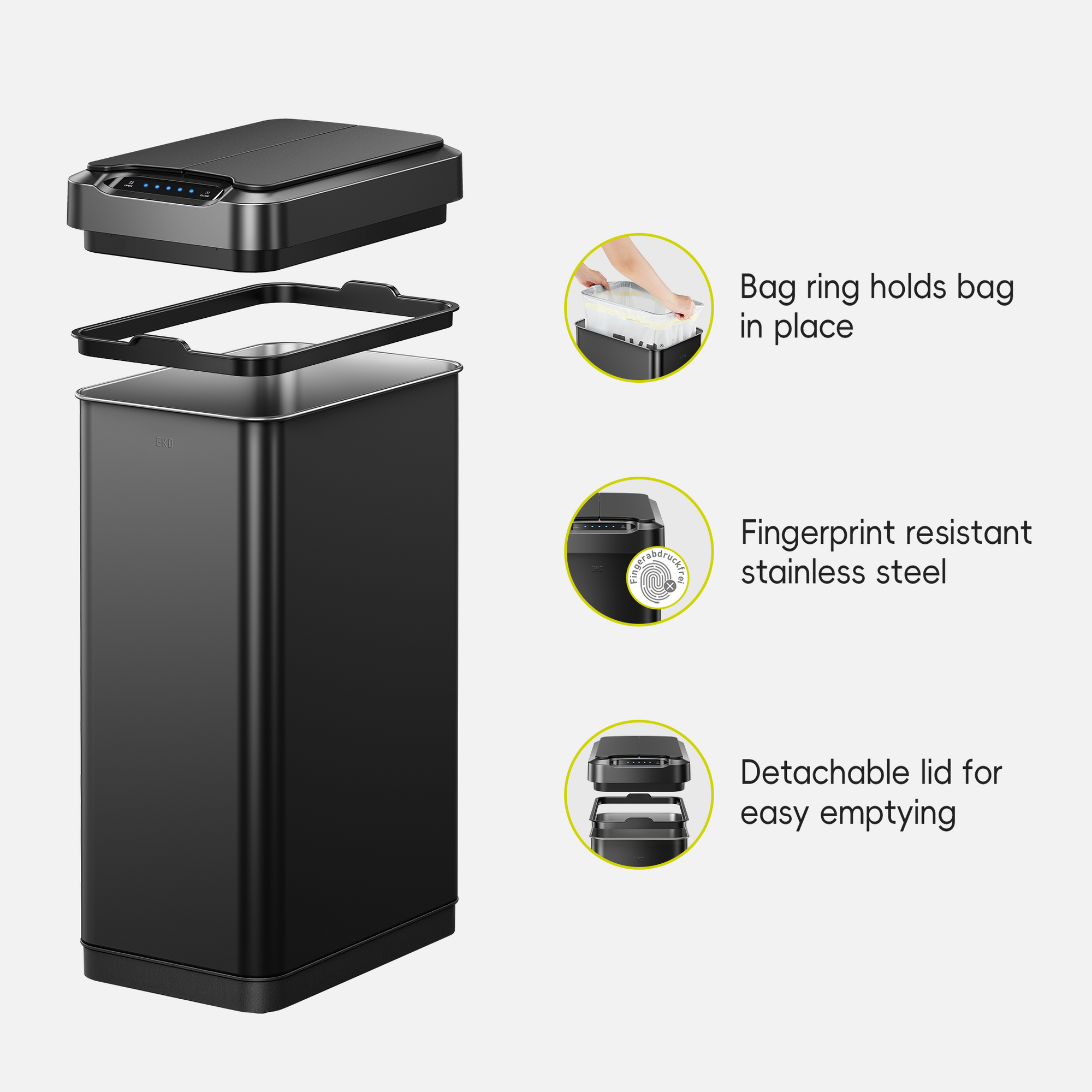 Phantom-T 50L / 13.2 Gal Sensor Can with Dual Wing Lid-Matte Black