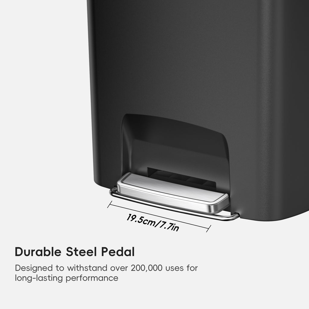 EKO Trash Can Featuring Durable Steel Pedal. Designed to withstand over 200,000 uses for long-lasting performance.