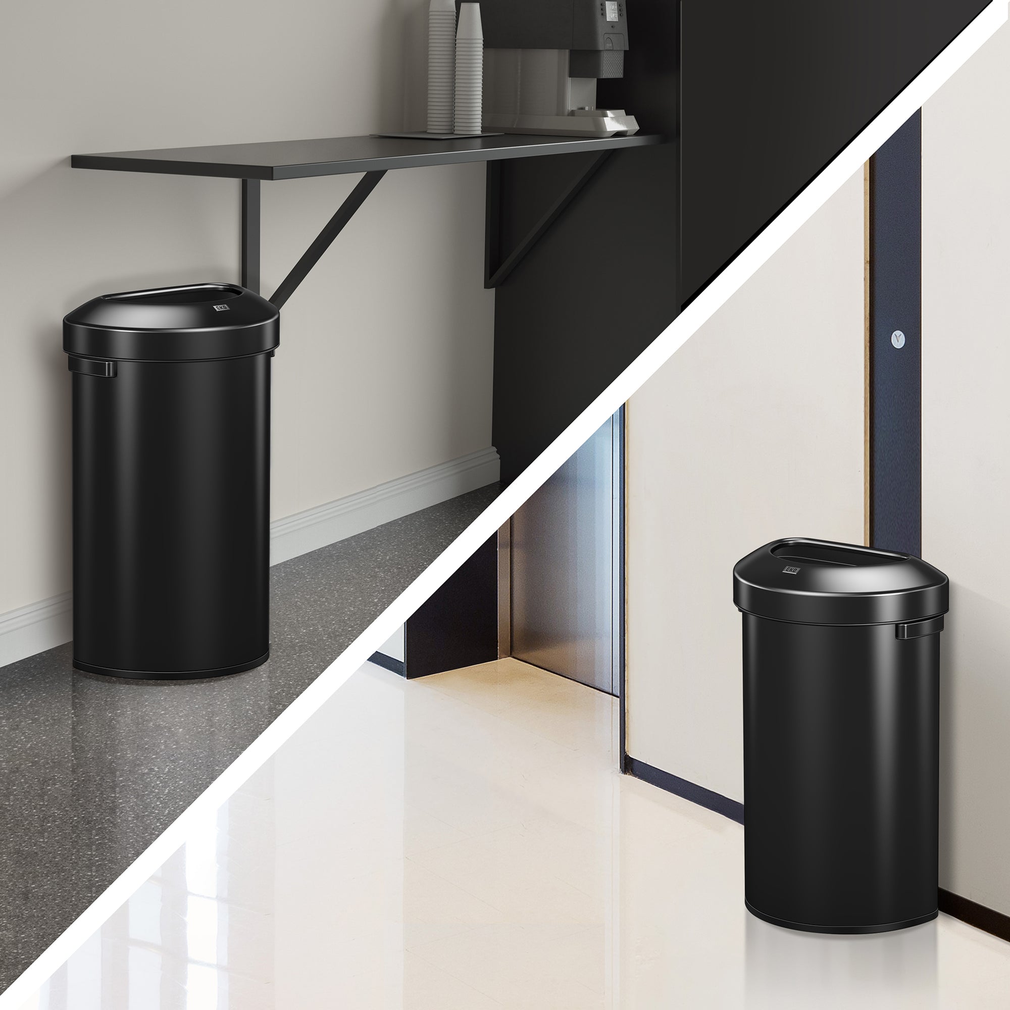 Urban Semi-Round Open Top Can Commercial Grade – 60L / 16 Gal-Matte Black