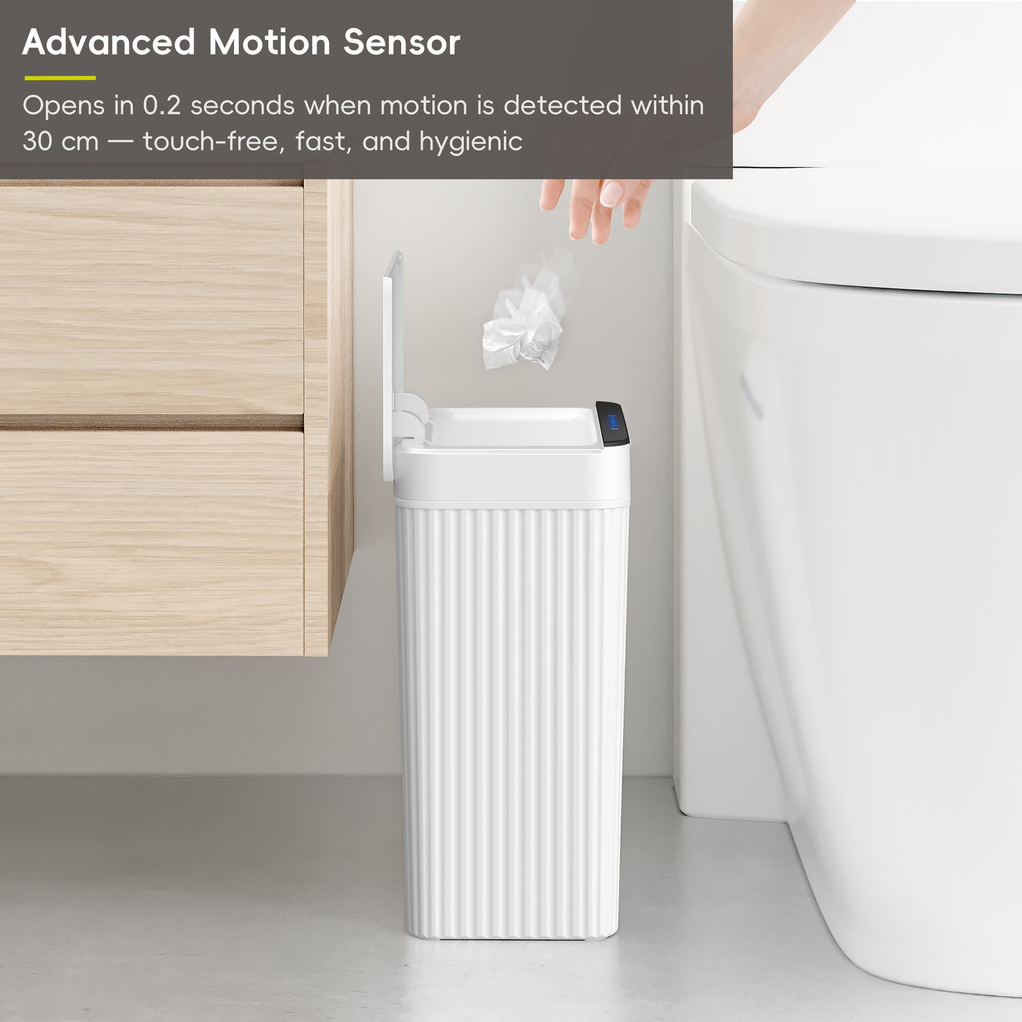 Brio 10L / 2.6 Gallon in White Compact Design Motion Sensor Trash Can