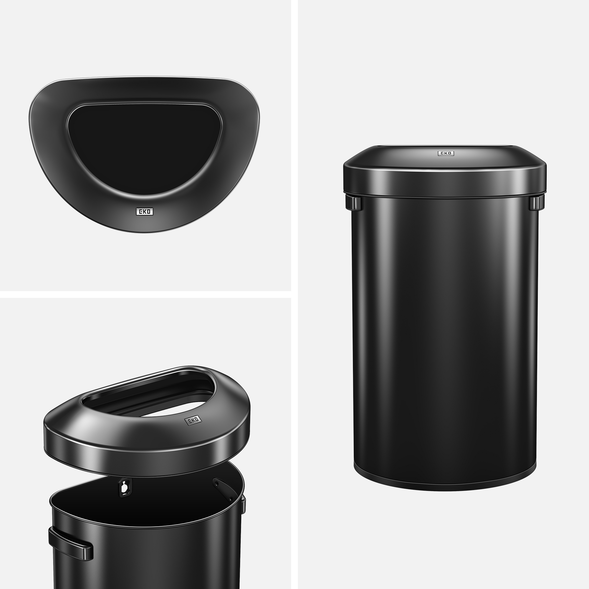 Urban Semi-Round Open Top Can Commercial Grade – 60L / 16 Gal-Matte Black